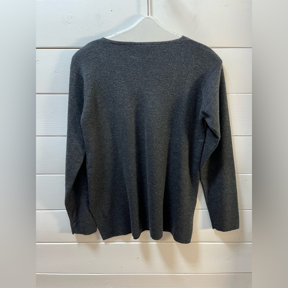 EILEEN FISHER Charcoal Merino Wool V-Neck Sweater – Size S - Picture 6 of 11